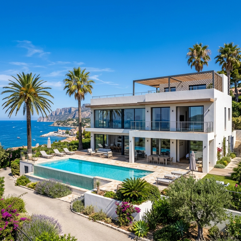 Modern white villa exterior